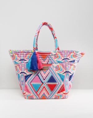 Большая пляжная сумка в неоновых цветах Seafolly. Цвет: мульти