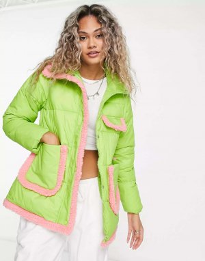 Утепленная куртка с контрастной окантовкой салатового цвета Native Youth. Цвет: зеленый