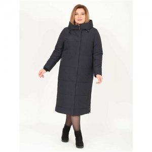 Пальто женское зимнее кармельстиль большие размеры зима стеганное Karmel Style. Цвет: синий