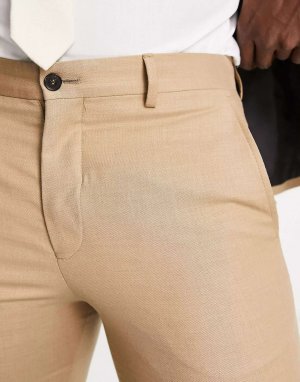 Суперузкие костюмные брюки песочного цвета Premium Jack & Jones. Цвет: бежевый