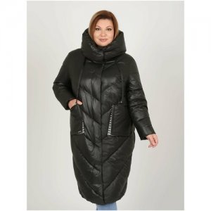 Пальто женское зимнее кармельстиль большие размеры стеганное зима Karmel Style. Цвет: черный