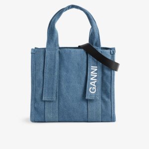 Фирменная большая сумка из переработанного хлопка Ganni, цвет denim GANNI