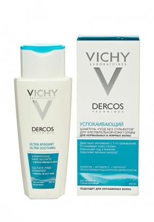 Шампунь Vichy Dercos. Успокаивающий, без сульфатов, для нормальных и жирных волос, 200 мл. Цвет: прозрачный