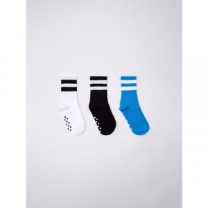Носки для мальчиков, нескользящие, 3 пары, размер 18/20, мультиколор Sela. Цвет: черный/белый/голубой/мультиколор