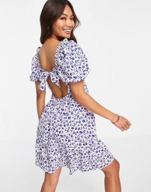 Свободное платье с короткими рукавами и сиреневым цветочным принтом -Фиолетовый цвет Glamorous