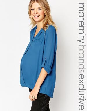 Трикотажная рубашка с запахом для беременных Mamalicious Mama.licious. Цвет: сине-зеленый