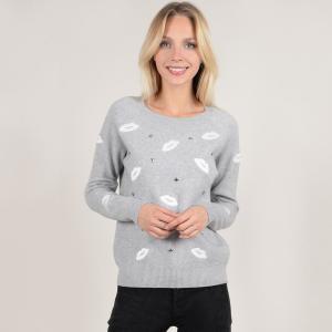 Пуловер с круглым вырезом, вышивкой и украшениями MOLLY BRACKEN. Цвет: светло-серый,черный