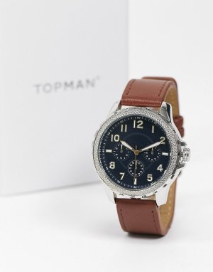 Мужские часы с коричневым ремешком из искусственной кожи -Коричневый Topman
