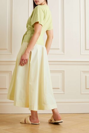 3.1 PHILLIP LIM Платье миди из хлопкового джерси и плиссированного поплина смесового хлопка, желтый