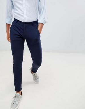 Укороченные трикотажные брюки чиносы с отворотами Clean Cut Copenhagen. Цвет: темно-синий