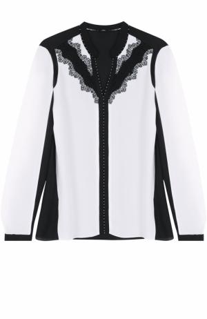 Шелковая блуза с контрастной кружевной отделкой Elie Tahari. Цвет: черно-белый