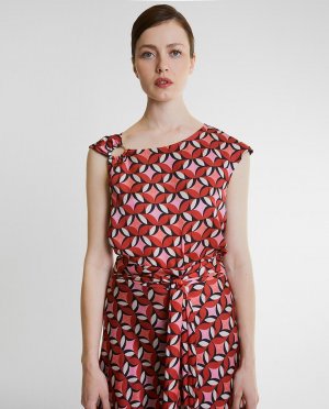 Женская блузка с геометрическим принтом и асимметричными рукавами , красный Trucco