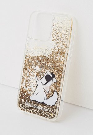 Чехол для iPhone Karl Lagerfeld 13 Pro Max, Liquid glitter Choupette Fun Gold. Цвет: золотой