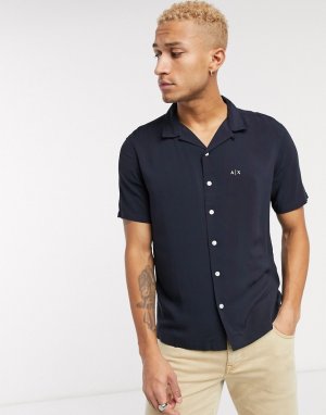 Темно-синяя рубашка с короткими рукавами и логотипом -Темно-синий Armani Exchange