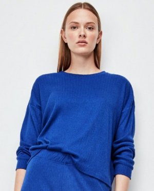 Женская однотонная футболка с длинными рукавами, синий Gisela