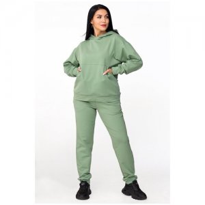 Женский спортивный костюм (худи/толстовка + брюки) оливкового цвета, размер 54 Натали. Цвет: зеленый