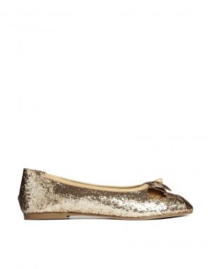 Золотистые кожаные туфли на плоской подошве с бантиком F-Troupe. Цвет: блестящий