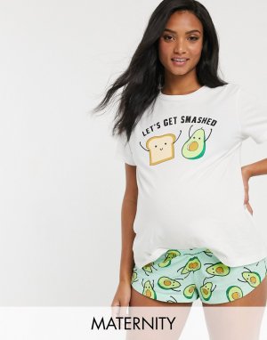 Пижама из футболки с надписью lets get smashed и шортов ASOS DESIGN Maternity-Мульти Maternity