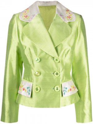 Двубортный пиджак 1990-х годов с цветочной вышивкой A.N.G.E.L.O. Vintage Cult. Цвет: зеленый