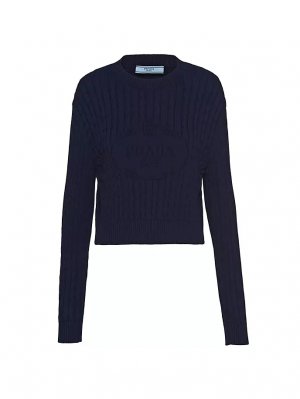 Хлопковый свитер с круглым вырезом , синий Prada
