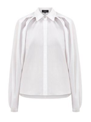 Блуза из хлопкового поплина с архитектурными рукавами ROCHAS. Цвет: белый