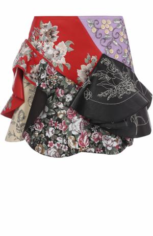 Кожаная юбка с оборками и декоративной отделкой Alexander McQueen. Цвет: разноцветный