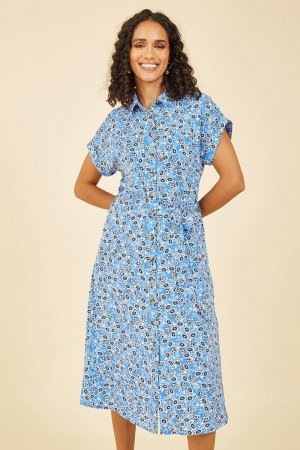 Синее платье-рубашка с цветочным принтом , синий Yumi