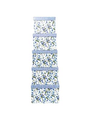 Коробка картонная, набор из 5 шт. 22х22х16 - 30х30х20 см. Цветы и джинс. VELD-CO. Цвет: синий, белый, голубой