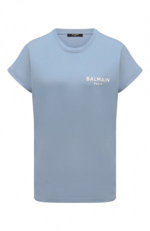 Хлопковая футболка Balmain. Цвет: голубой