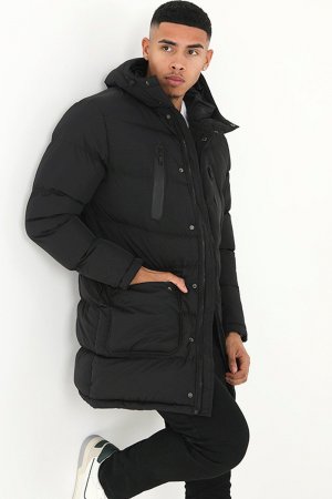 Удлиненная дутая куртка 'Todd' с капюшоном , черный Brave Soul