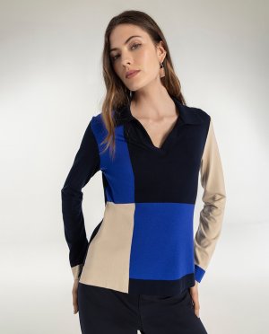 Женская рубашка-поло с клетчатой ​​интарсией и длинными рукавами , мультиколор Naulover