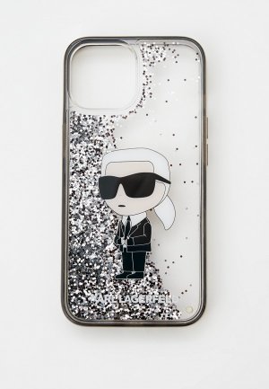Чехол для iPhone Karl Lagerfeld 15, силиконовый, с жидкими блестками. Цвет: прозрачный