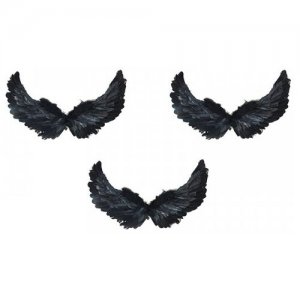 Крылья ангела черные перьевые карнавальные большие 60х35см, на Хэллоуин и Новый год (3 пары в наборе) Happy Pirate