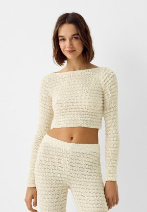 Вязаный свитер CROPPED , цвет beige Bershka