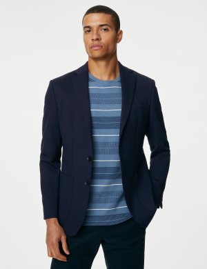 Фактурная куртка из эластичного джерси , темно-синий Marks & Spencer