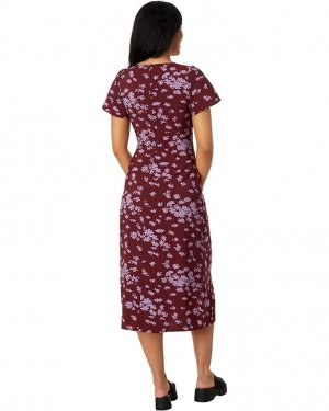 Платье V-Neck Flutter-Sleeve Midi Dress, цвет Pickwick Daisies Cabernet Madewell