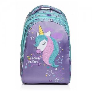 Рюкзак школьный Sreet 42 x 30 20, для девочки Dream unicorn, бирюзовый/сиреневый Hatber. Цвет: фиолетовый/голубой