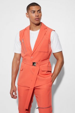 Однобортный костюмный пиджак безрукава, оранжевый Boohoo