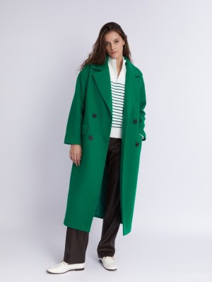 Длинное пальто оверсайз силуэта без утеплителя на пуговицах с поясом zolla. Цвет: зеленый
