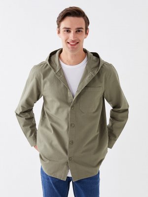 Удобная мужская куртка-рубашка с капюшоном и длинным рукавом , матовый хаки LCW Casual