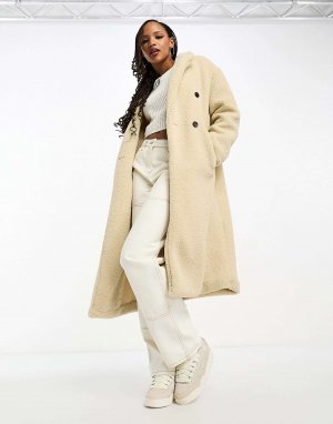 Длинное плюшевое пальто кремового цвета Emmy JJXX. Цвет: бежевый
