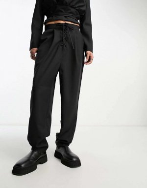 Черные оверсайзные костюмные брюки со шнуровкой ASOS
