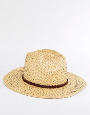 Соломенная шляпа с плиссированной кожаной лентой Catarzi. Цвет: бежевый