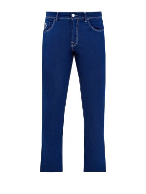 Прямые джинсы Cesare с контрастной прострочкой и вышивкой SCISSOR SCRIPTOR. Цвет: синий