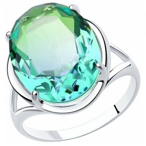 Перстень , серебро, 925 проба, родирование, ситалл, размер 19.5, зеленый SOKOLOV. Цвет: зеленый/зелeный