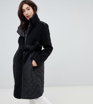 Утепленное пальто с добавлением шерсти на молнии для беременных Mamalicious Mama.licious. Цвет: черный