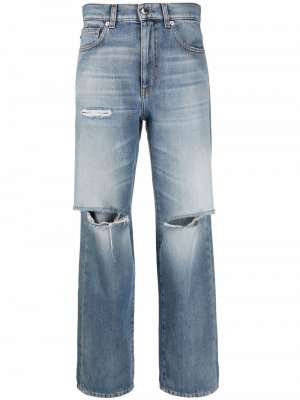 Прямые джинсы с эффектом потертости Love Moschino. Цвет: синий