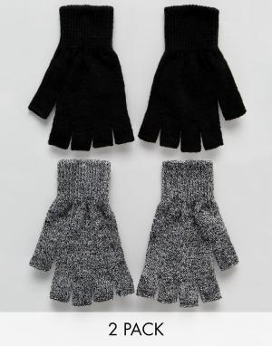 Комплект из 2 пар перчаток без пальцев New Look. Цвет: черный
