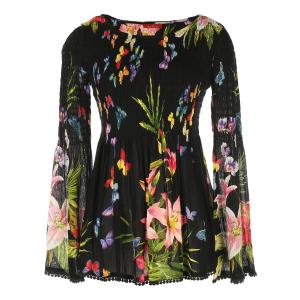 Блузка с круглым вырезом, цветочным рисунком и длинными рукавами RENE DERHY. Цвет: черный/ наб. рисунок
