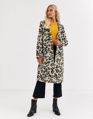 Пальто с леопардовым принтом Edie-Серый Brave Soul